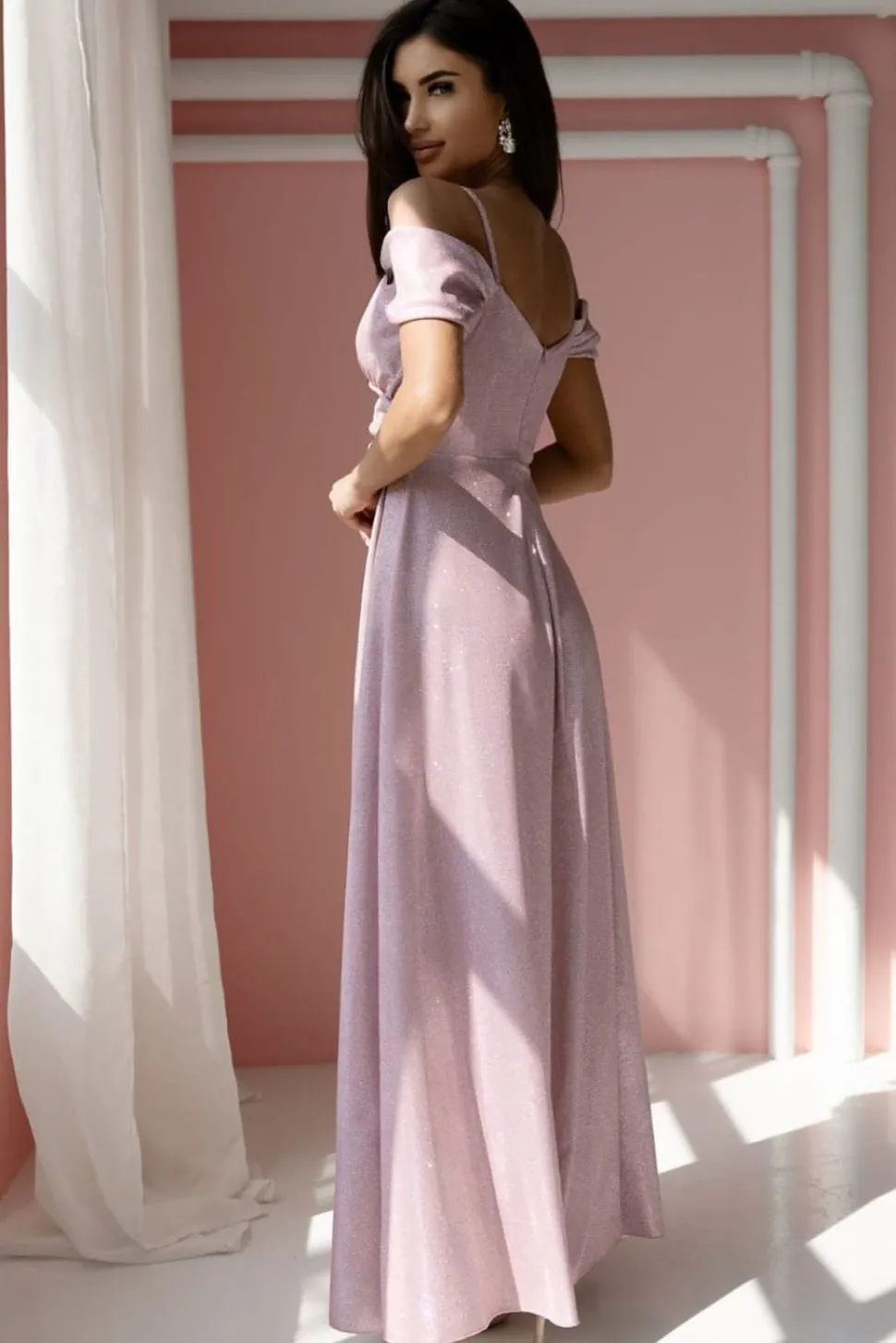 Robe de soirée paillette longue fendue