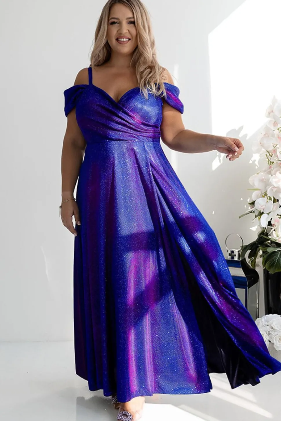 Robe de soirée paillette longue fendue