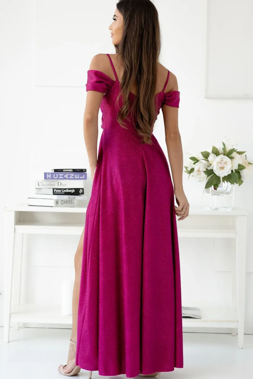 Robe de soirée paillette longue fendue