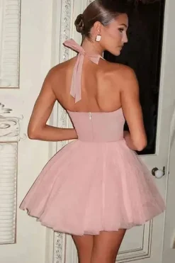Robe de soirée rose courte jupe ballerine