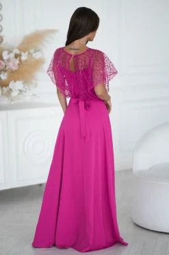 Robe de soirée rose fuchsia longue avec boléro à sequins