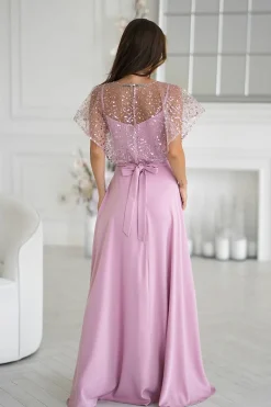 Robe de soirée rose longue fendue boléro pailleté