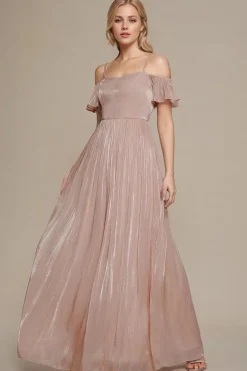 Robe de soirée rose poudré longue