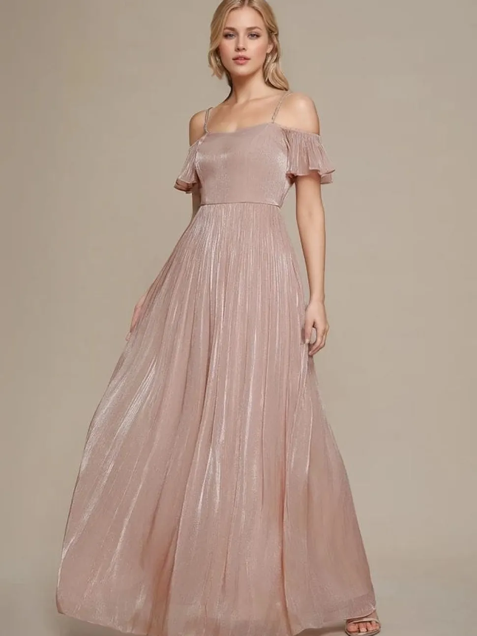 Robe de soirée rose poudré longue