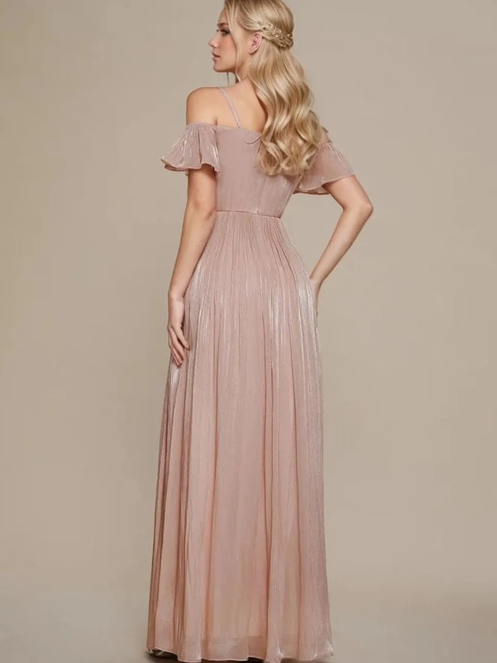 Robe de soirée rose poudré longue