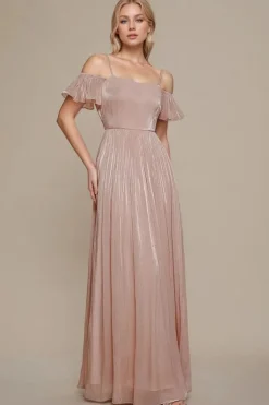 Robe de soirée rose poudré longue