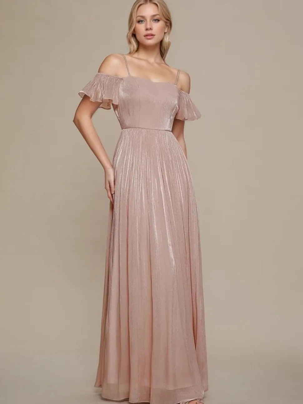 Robe de soirée rose poudré longue