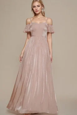 Robe de soirée rose poudré longue