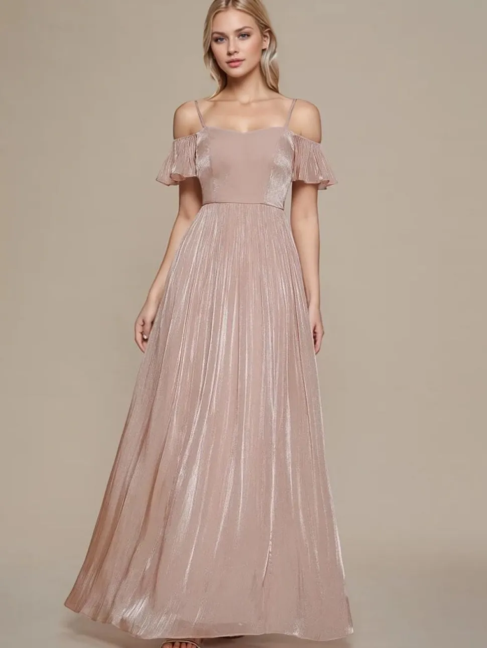 Robe de soirée rose poudré longue