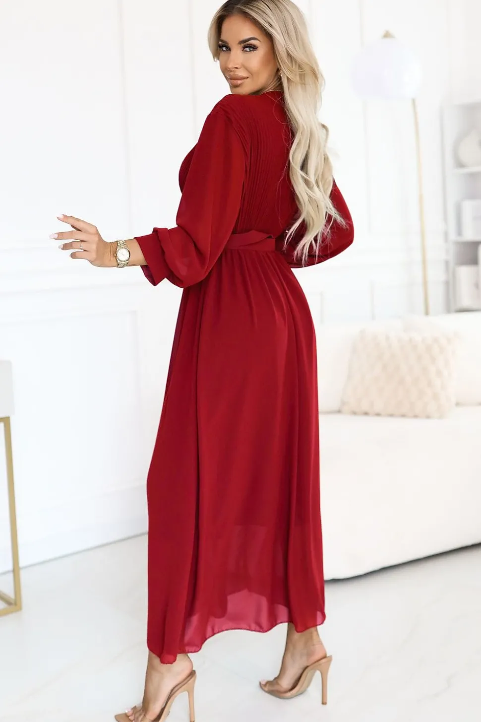 Robe de soirée rouge longue ceinturée