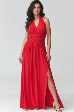 Robe de soirée rouge longue dos nu