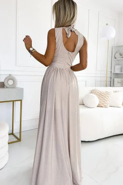 Robe de soirée sequin chic longue beige