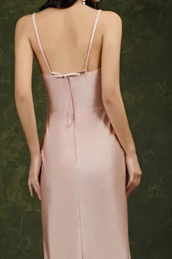 Robe de soirée sexy longue fendue beige