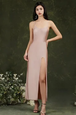Robe de soirée sexy longue fendue beige