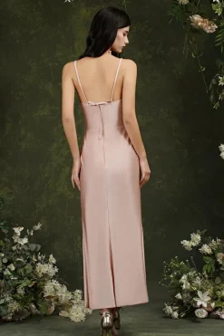 Robe de soirée sexy longue fendue beige