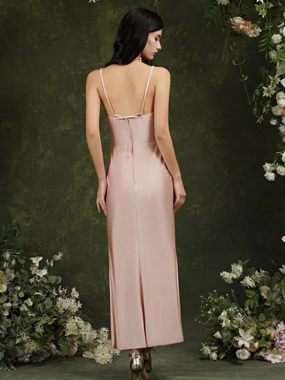 Robe de soirée sexy longue fendue beige