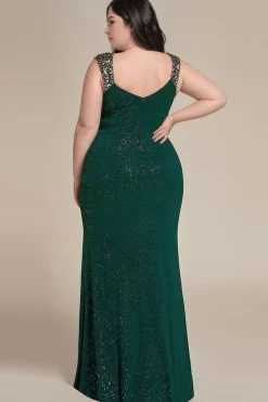 Robe de soirée verte fendue grande taille