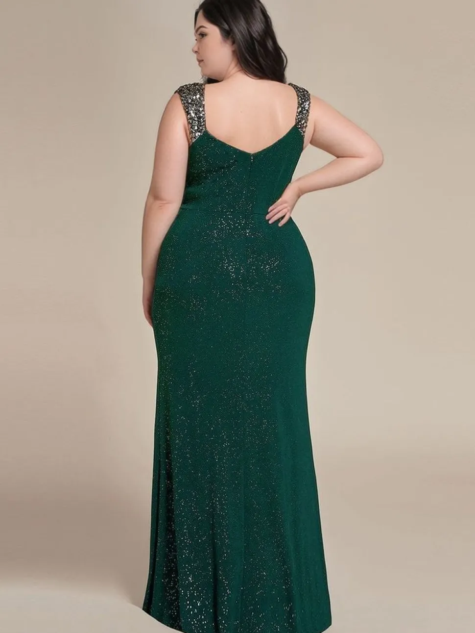 Robe de soirée verte fendue grande taille