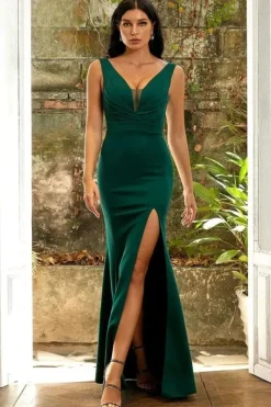 Robe de soirée verte fendue sexy longue