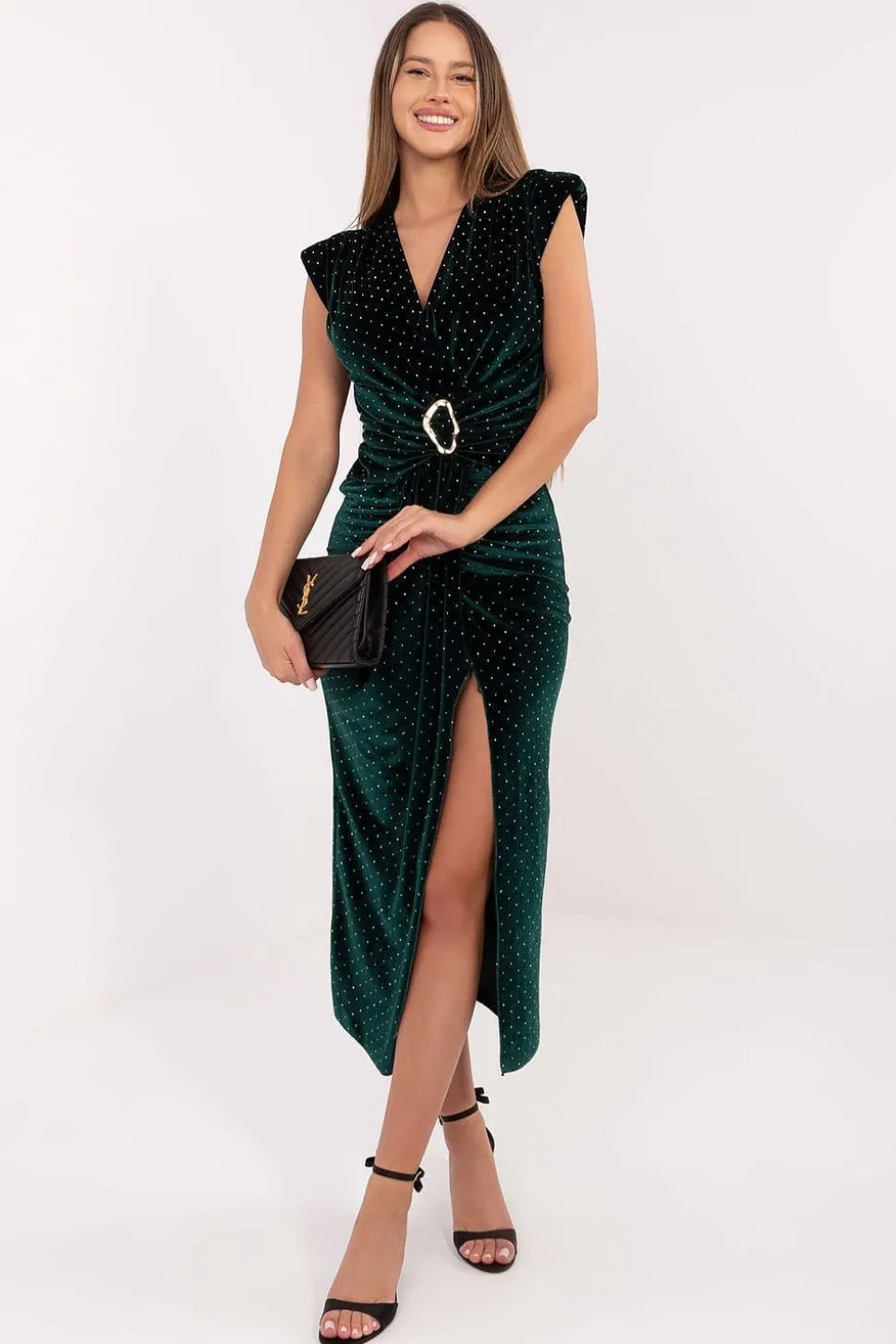 Robe de soirée verte fendue velours