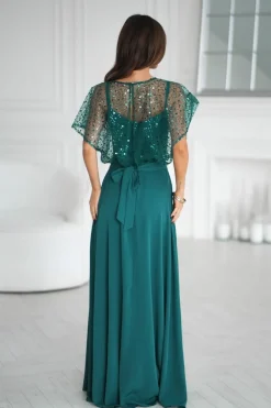 Robe de soirée verte longue avec boléro à sequins