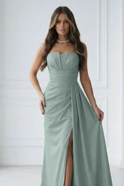 Robe de soirée verte longue bretelles amovibles