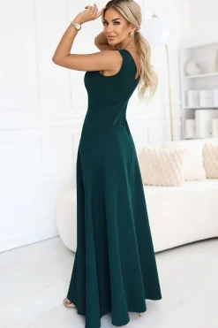 Robe de soirée verte longue fendue chic