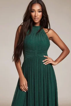 Robe de soirée verte pailletée à col licou