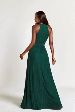 Robe de soirée verte pailletée à col licou