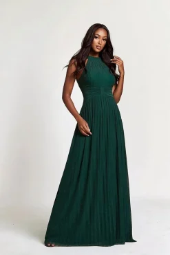 Robe de soirée verte pailletée à col licou