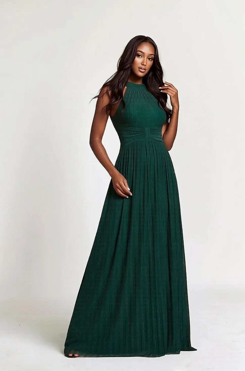 Robe de soirée verte pailletée à col licou