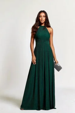 Robe de soirée verte pailletée à col licou