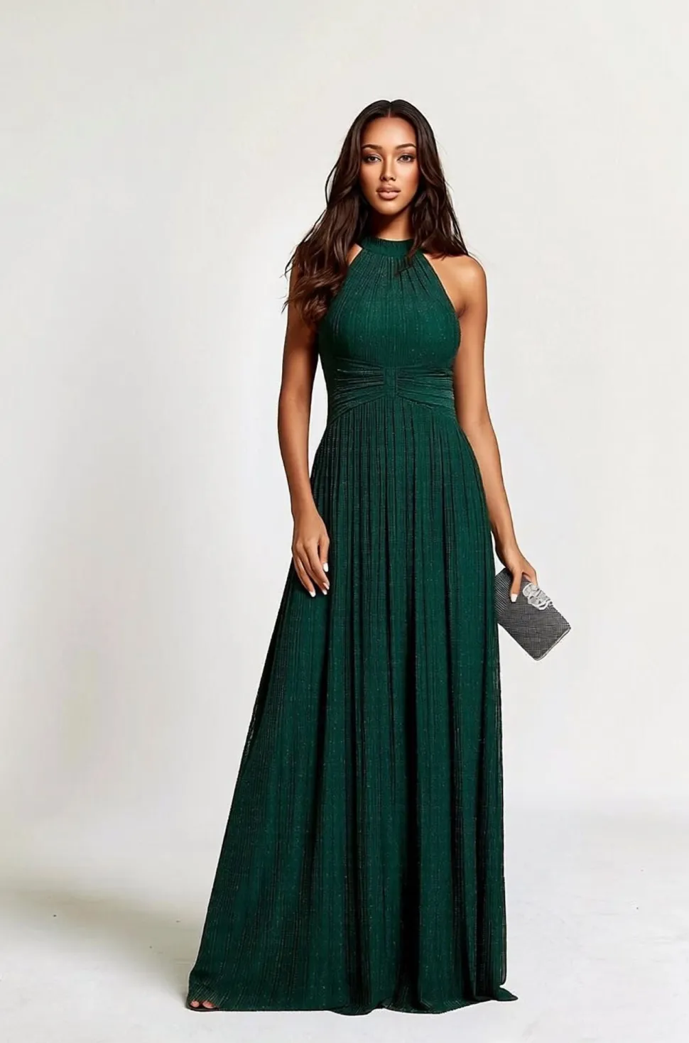 Robe de soirée verte pailletée à col licou