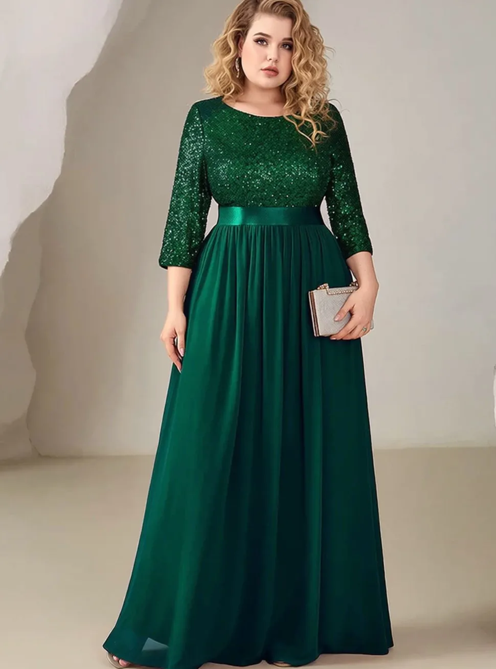 Robe de soirée vert foncé grande taille haut à paillettes