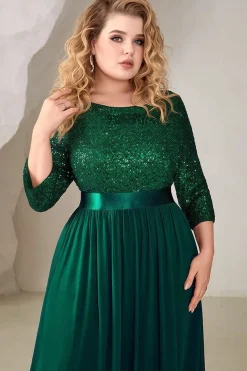 Robe de soirée vert foncé grande taille haut à paillettes