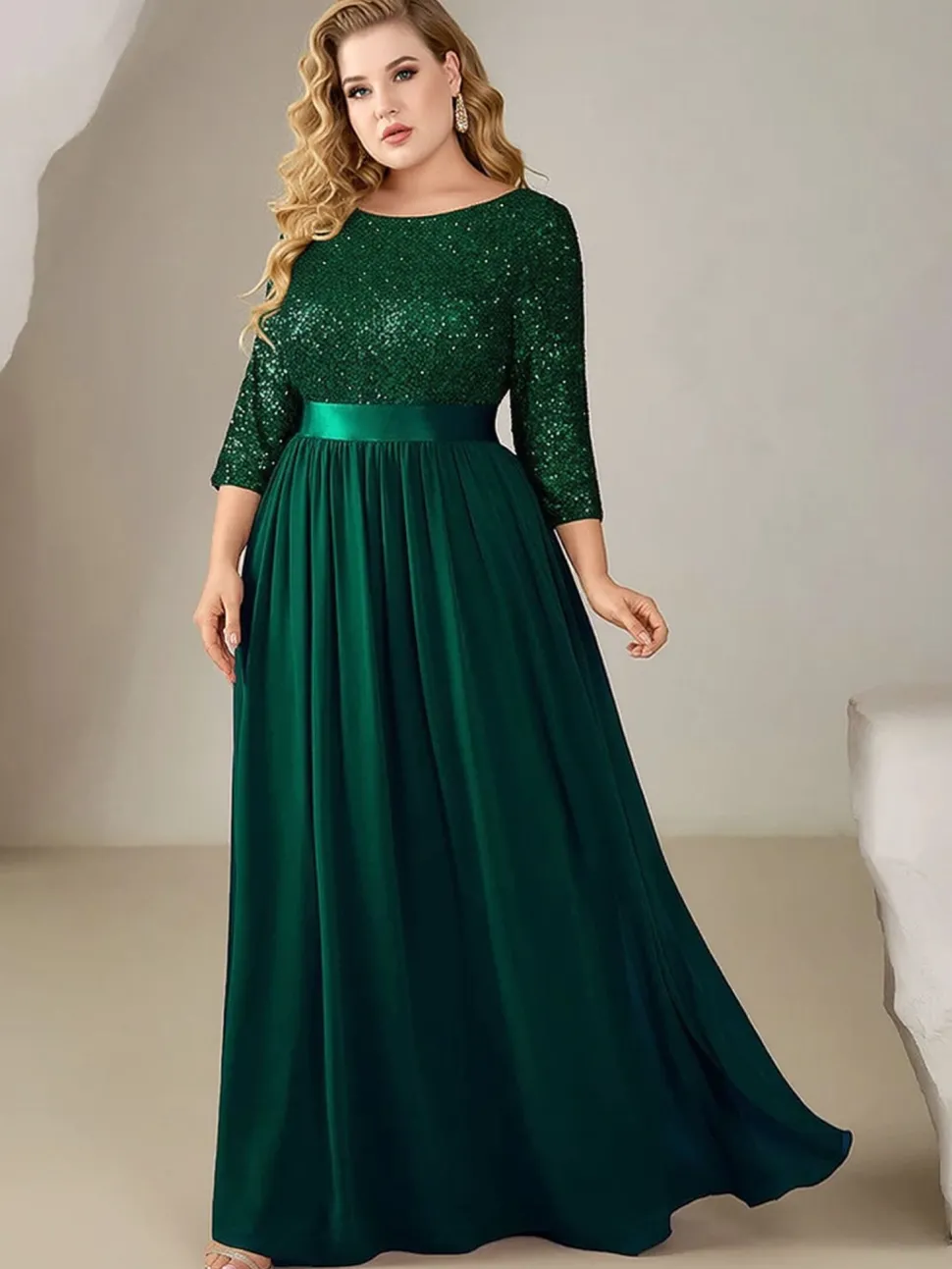 Robe de soirée vert foncé grande taille haut à paillettes