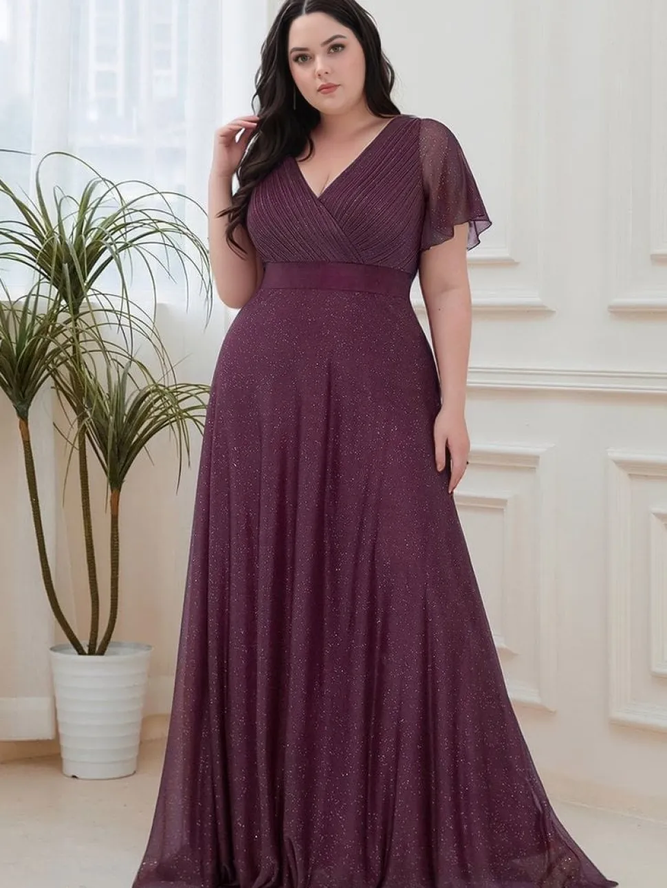 Robe de soirée violette scintillante grande taille