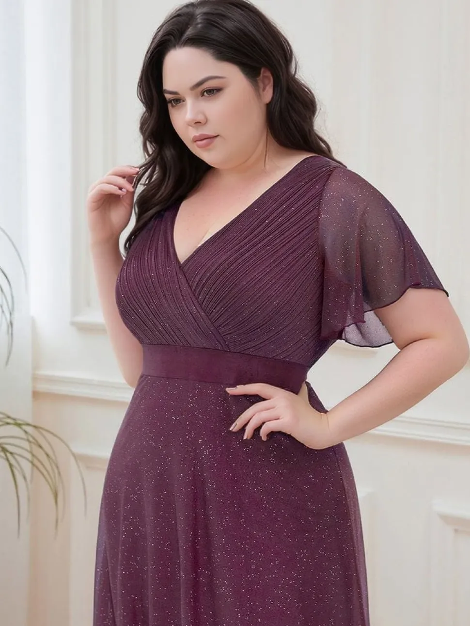 Robe de soirée violette scintillante grande taille