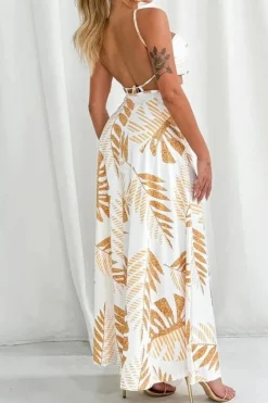 Robe dos nu longue à imprimé tropical