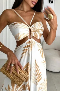 Robe dos nu longue à imprimé tropical