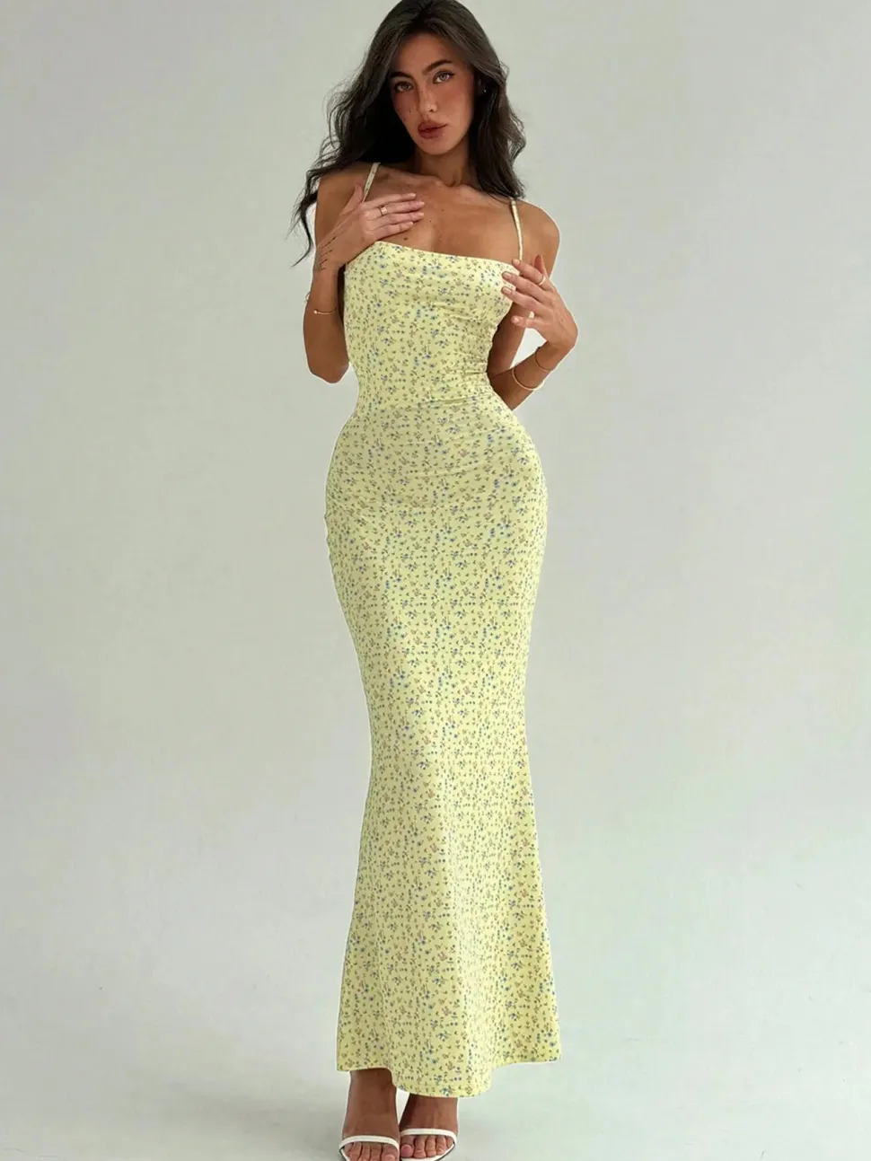 Robe dos nu moulante à imprimé floral