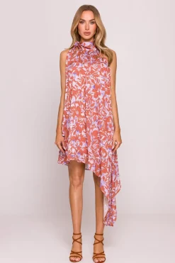 Robe d'été asymétrique fleurie sans manches