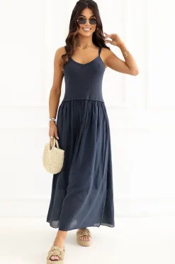 Robe d'été bleue longue décontractée