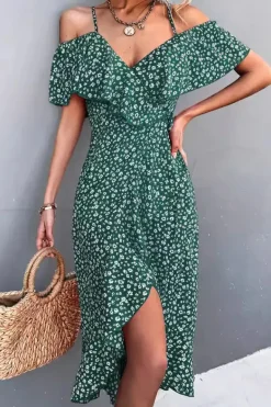 Robe d'été à bretelles et imprimé floral à volants