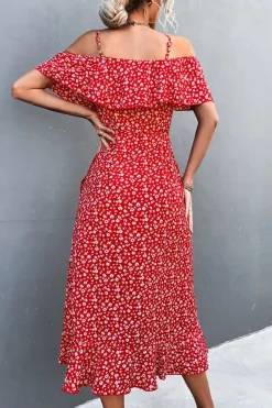 Robe d'été à bretelles et imprimé floral à volants