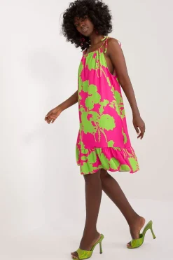 Robe d'été à bretelles rose et verte