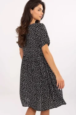 Robe d’été courte fluide à pois noir