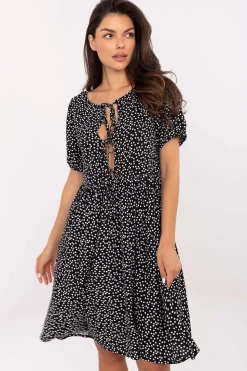 Robe d’été courte fluide à pois noir
