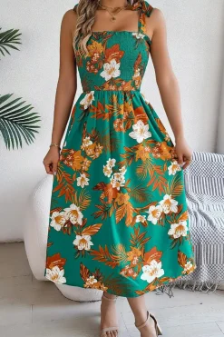 Robe d'été fleurie midi à bretelles