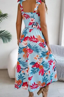 Robe d'été fleurie midi à bretelles